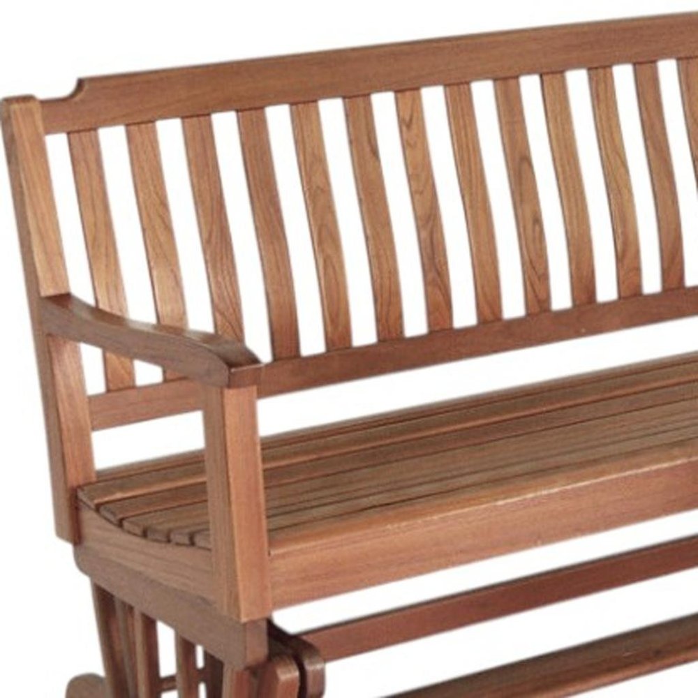 60" Brown Solid Teak Outdoor Glider Bench HomeRoots