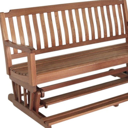 60" Brown Solid Teak Outdoor Glider Bench HomeRoots