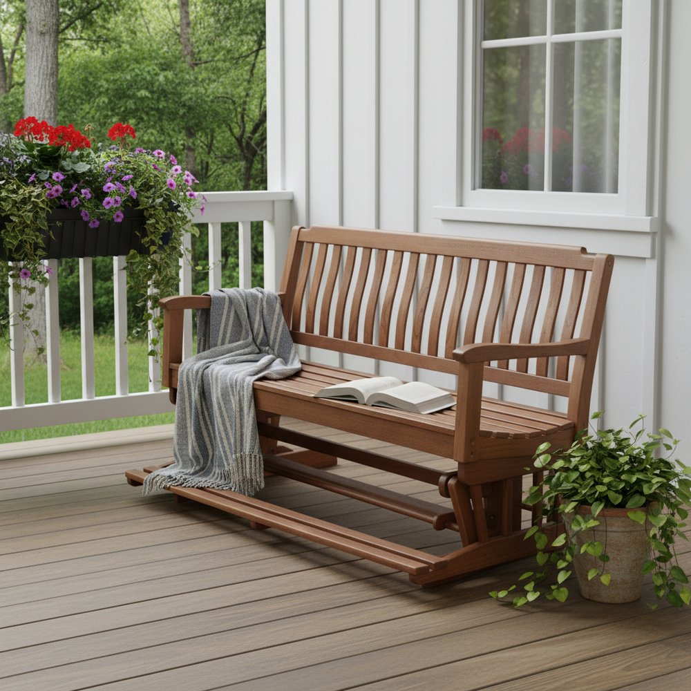 60" Brown Solid Teak Outdoor Glider Bench HomeRoots