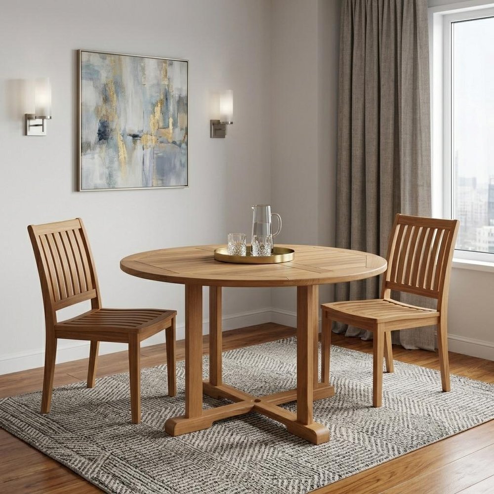 48" Brown Round Solid Teak Wood Dining Table HomeRoots