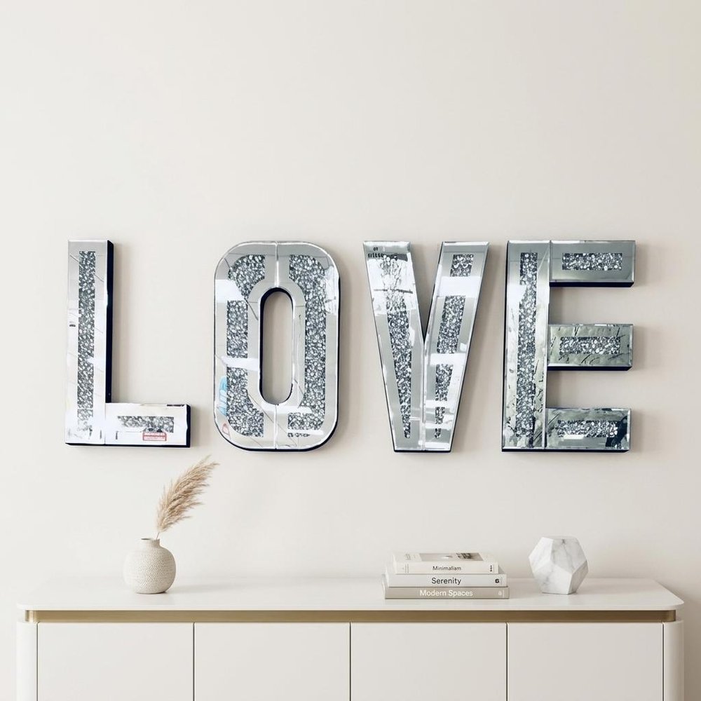 Silver Mirrored Mosaic Crystal Bling LOVE Wall Decor — view 7