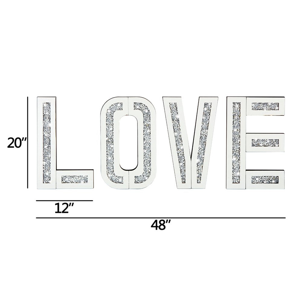 Silver Mirrored Mosaic Crystal Bling LOVE Wall Decor — view 2