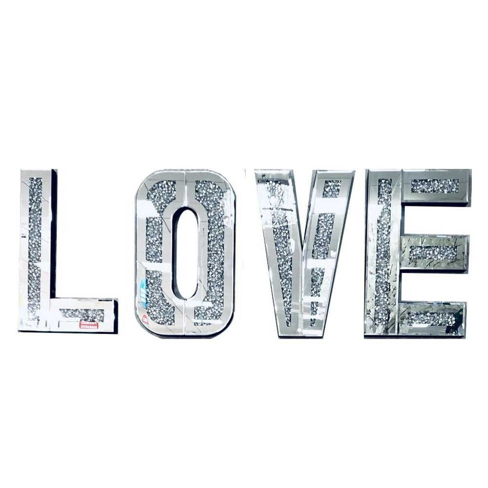 Silver Mirrored Mosaic Crystal Bling LOVE Wall Decor — view 4