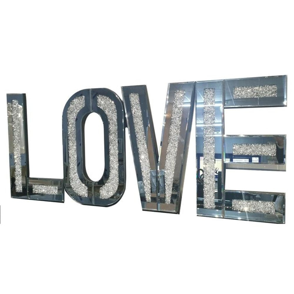 Silver Mirrored Mosaic Crystal Bling LOVE Wall Decor — view 5
