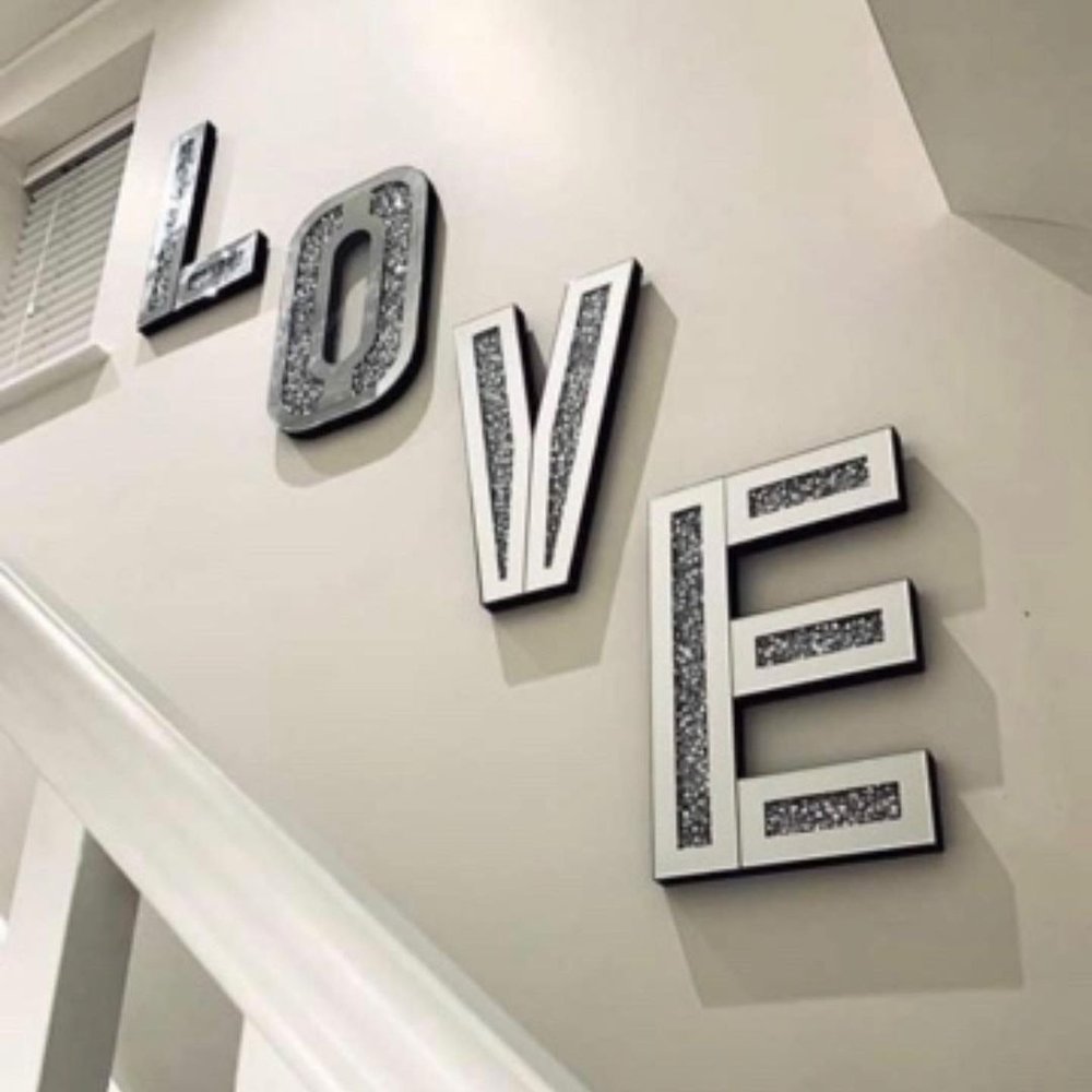 Silver Mirrored Mosaic Crystal Bling LOVE Wall Decor — view 6