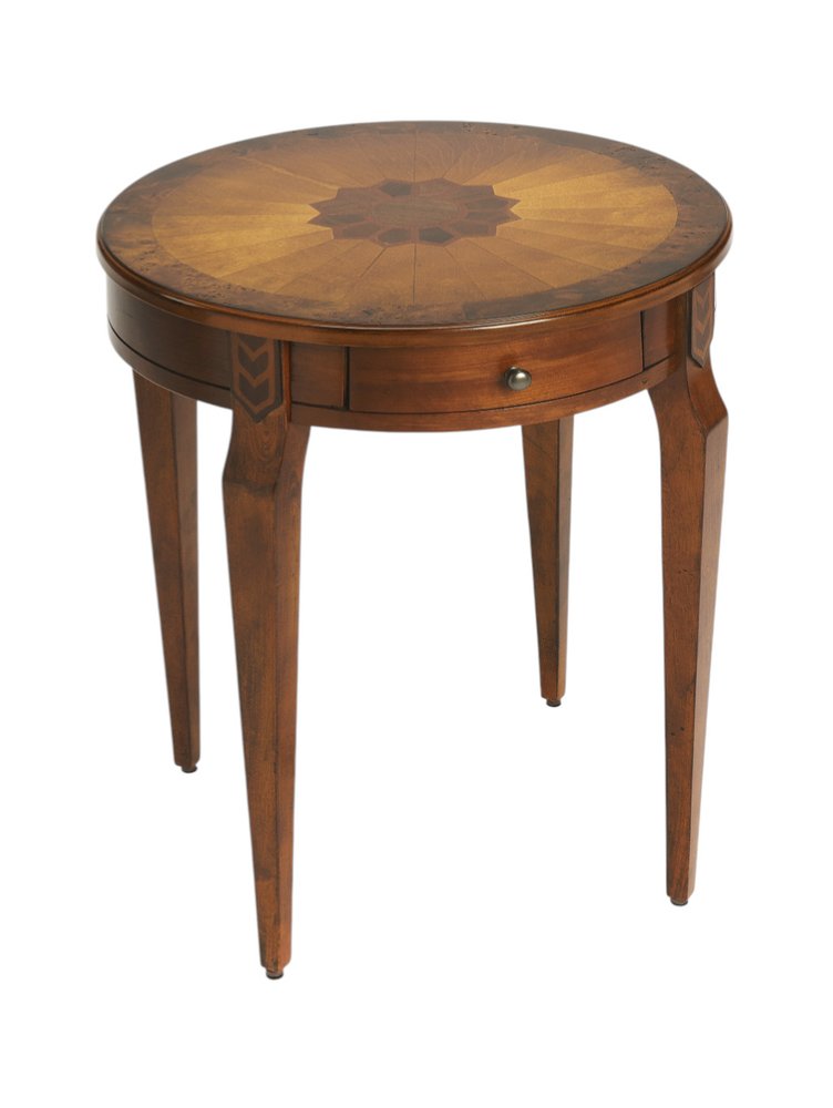 24" Medium Brown And Olive Ash Manufactured Wood Round End Table With Drawer HomeRoots