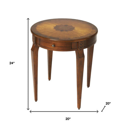 24" Medium Brown And Olive Ash Manufactured Wood Round End Table With Drawer HomeRoots