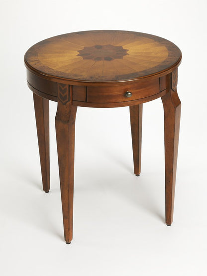 24" Medium Brown And Olive Ash Manufactured Wood Round End Table With Drawer HomeRoots