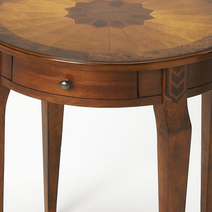 24" Medium Brown And Olive Ash Manufactured Wood Round End Table With Drawer HomeRoots