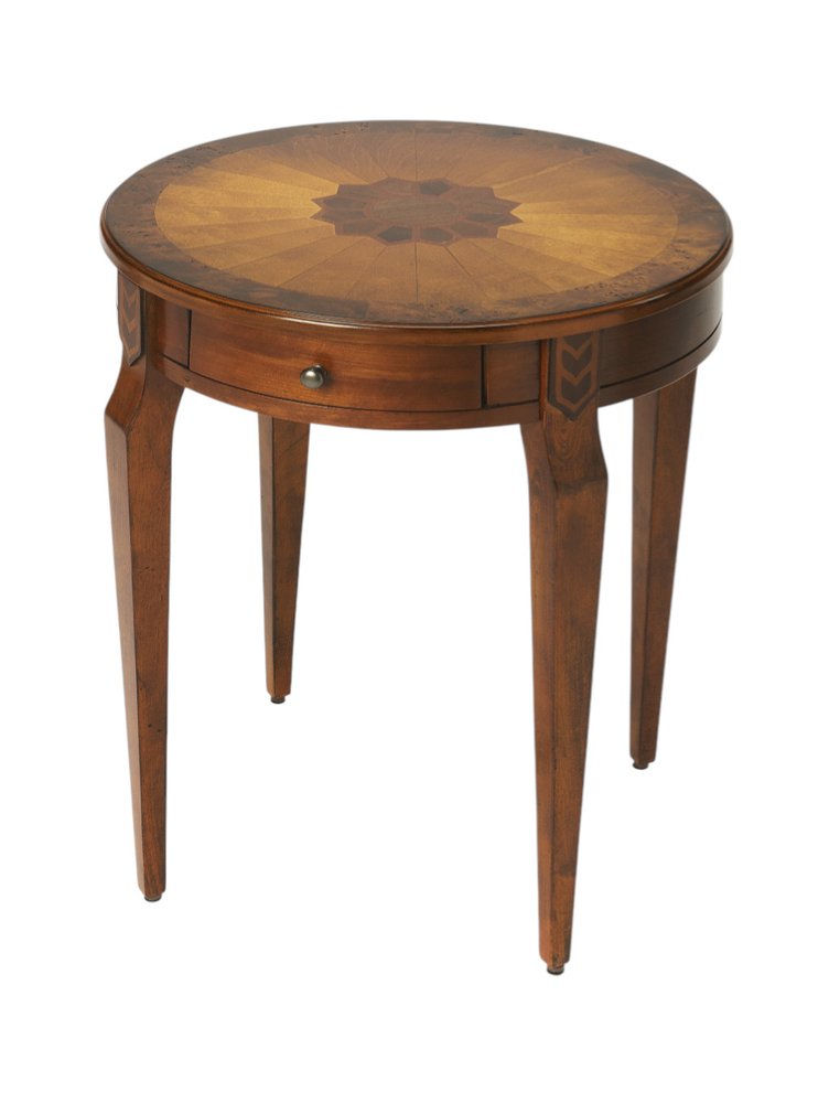 24" Medium Brown And Olive Ash Manufactured Wood Round End Table With Drawer HomeRoots