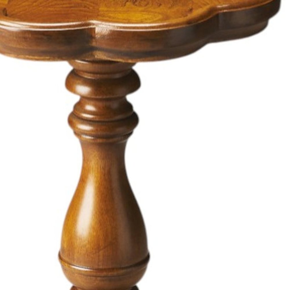 20" Medium Brown And Olive Ash Wood Floral Top End Table HomeRoots