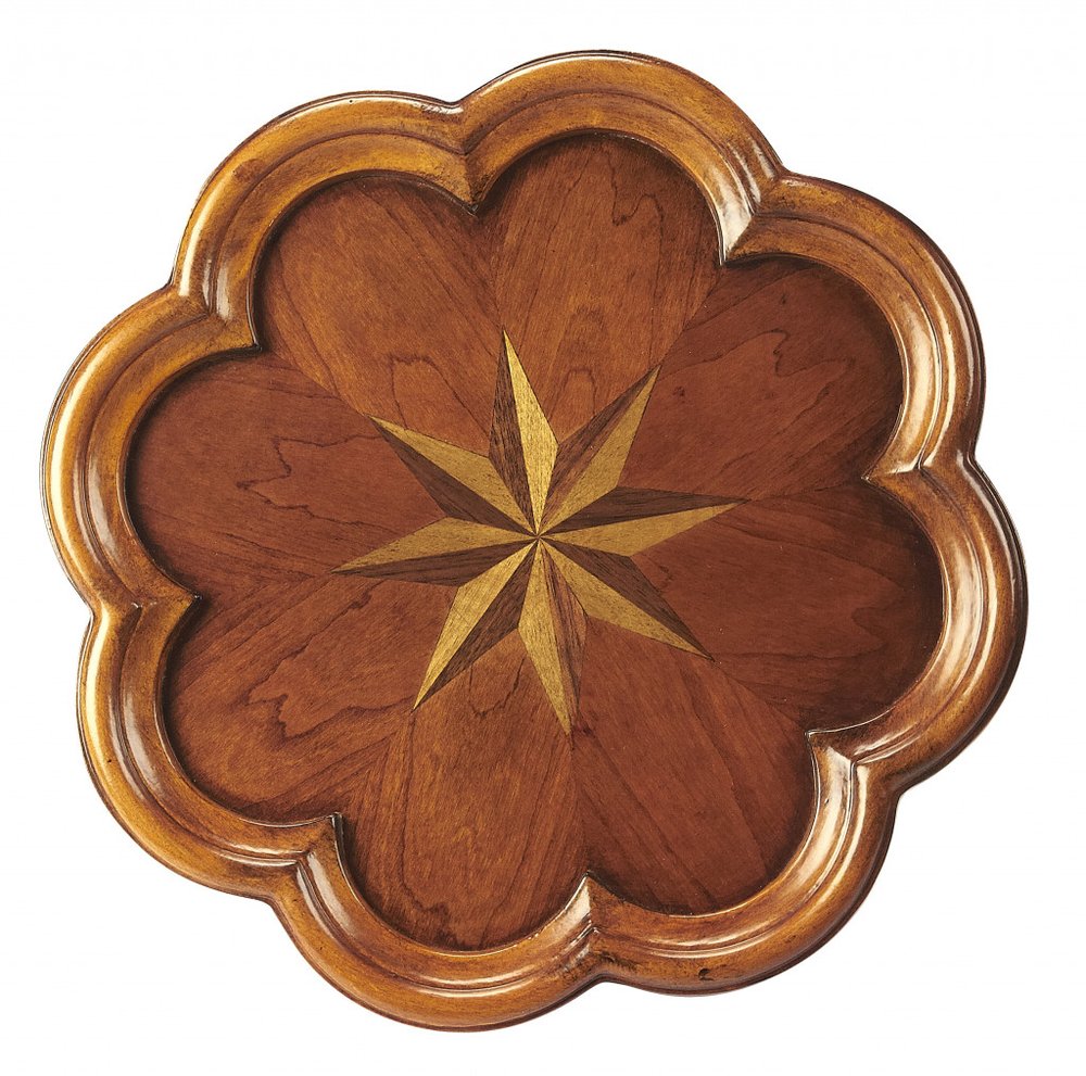 20" Medium Brown And Olive Ash Wood Floral Top End Table HomeRoots