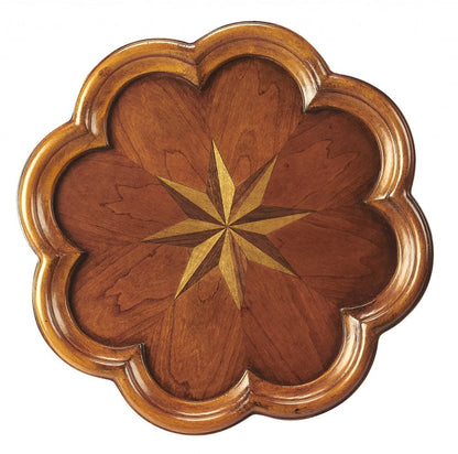 20" Medium Brown And Olive Ash Wood Floral Top End Table HomeRoots