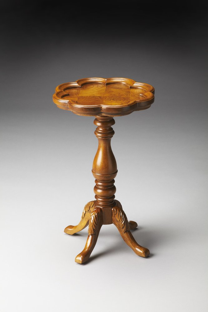 20" Medium Brown And Olive Ash Wood Floral Top End Table HomeRoots
