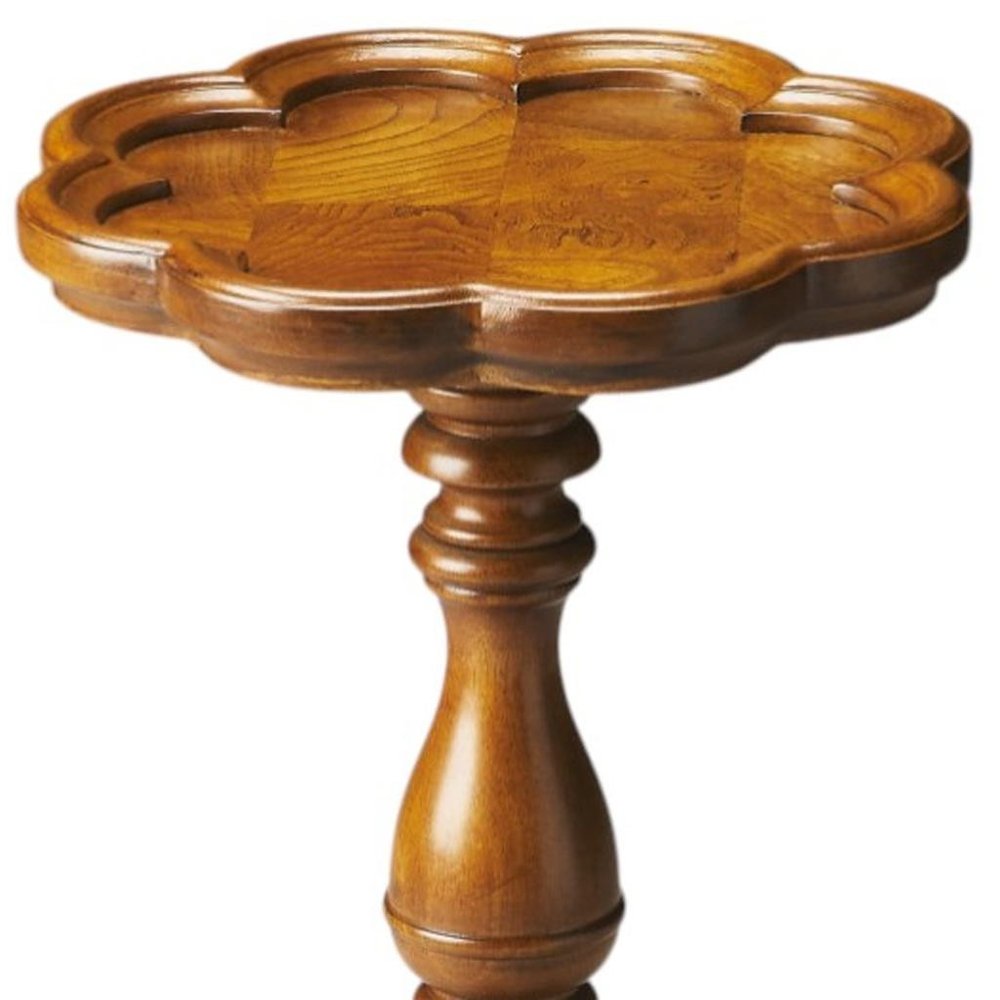 20" Medium Brown And Olive Ash Wood Floral Top End Table HomeRoots