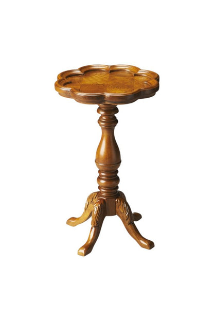 20" Medium Brown And Olive Ash Wood Floral Top End Table HomeRoots