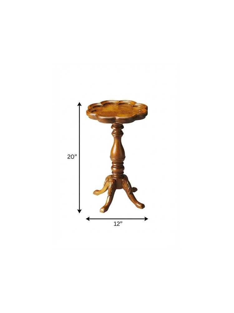 20" Medium Brown And Olive Ash Wood Floral Top End Table HomeRoots