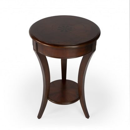 26" Dark Brown Round End Table With Shelf