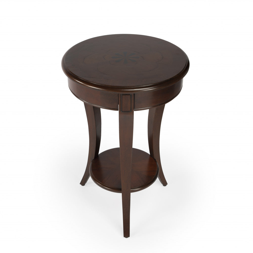 26" Dark Brown Round End Table With Shelf