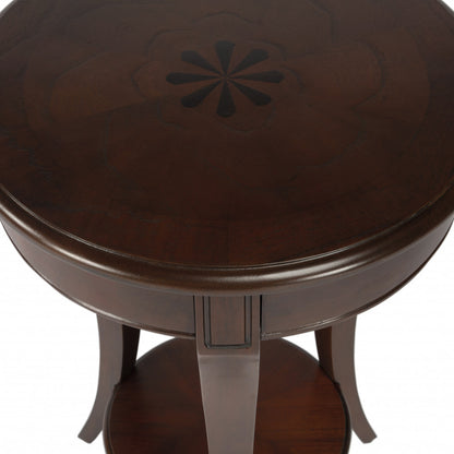 26" Dark Brown Round End Table With Shelf