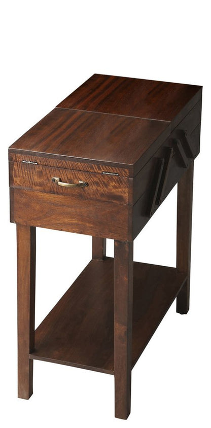 28" Dark Brown Solid Wood Rectangular End Table With Drawer And Shelf HomeRoots