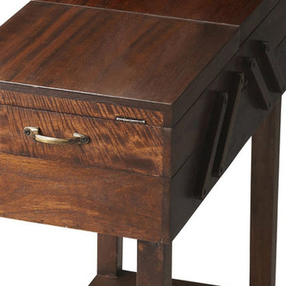 28" Dark Brown Solid Wood Rectangular End Table With Drawer And Shelf HomeRoots