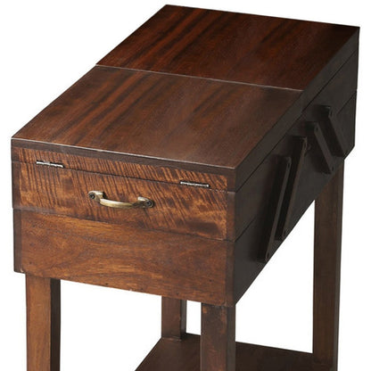28" Dark Brown Solid Wood Rectangular End Table With Drawer And Shelf HomeRoots