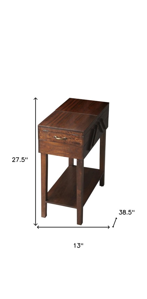 28" Dark Brown Solid Wood Rectangular End Table With Drawer And Shelf HomeRoots