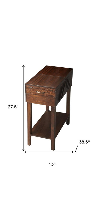 28" Dark Brown Solid Wood Rectangular End Table With Drawer And Shelf HomeRoots