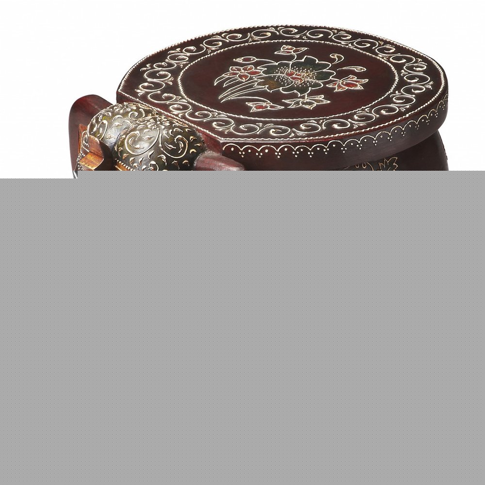15" Brown Hand Painted Floral Three Dimensional Elephant End Table HomeRoots