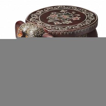 15" Brown Hand Painted Floral Three Dimensional Elephant End Table HomeRoots