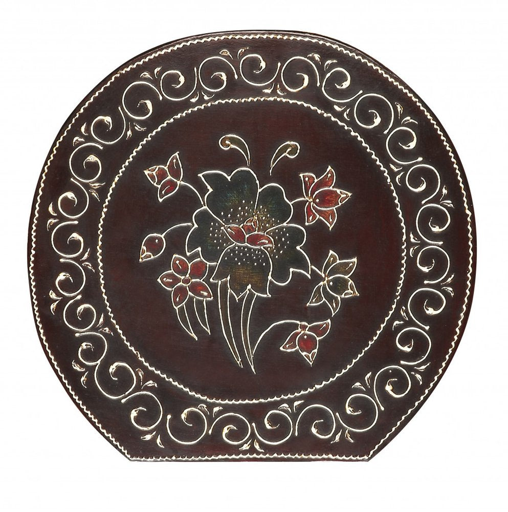 15" Brown Hand Painted Floral Three Dimensional Elephant End Table HomeRoots