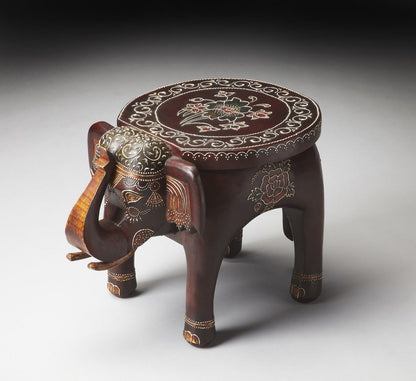 15" Brown Hand Painted Floral Three Dimensional Elephant End Table HomeRoots