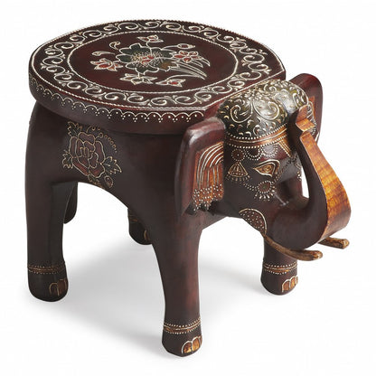 15" Brown Hand Painted Floral Three Dimensional Elephant End Table HomeRoots
