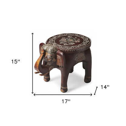 15" Brown Hand Painted Floral Three Dimensional Elephant End Table HomeRoots