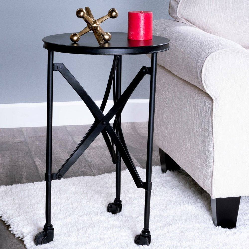 23" Black Industrial Rolling Round End Table HomeRoots