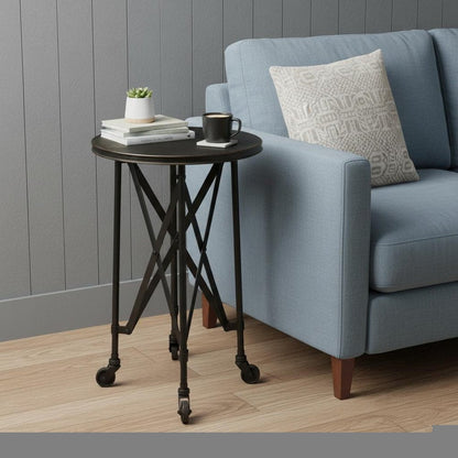 23" Black Industrial Rolling Round End Table HomeRoots