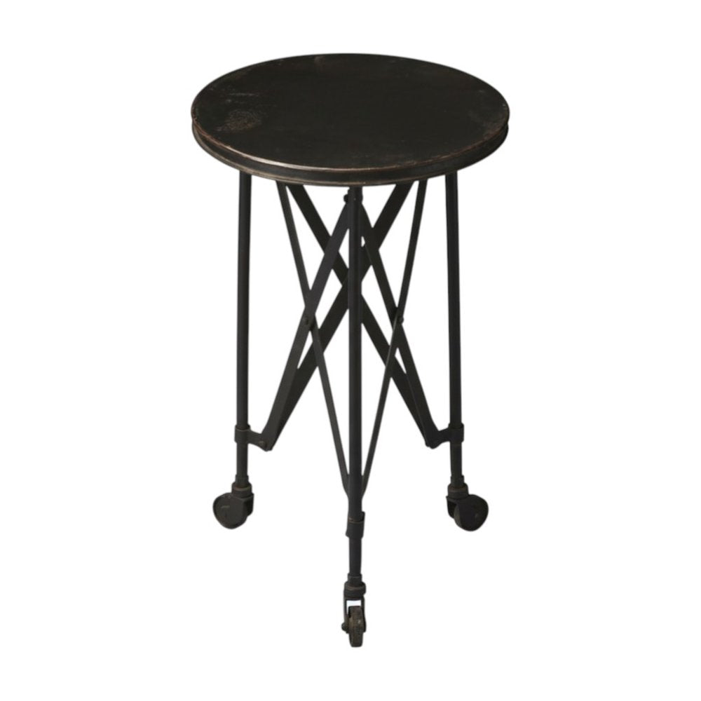 23" Black Industrial Rolling Round End Table HomeRoots