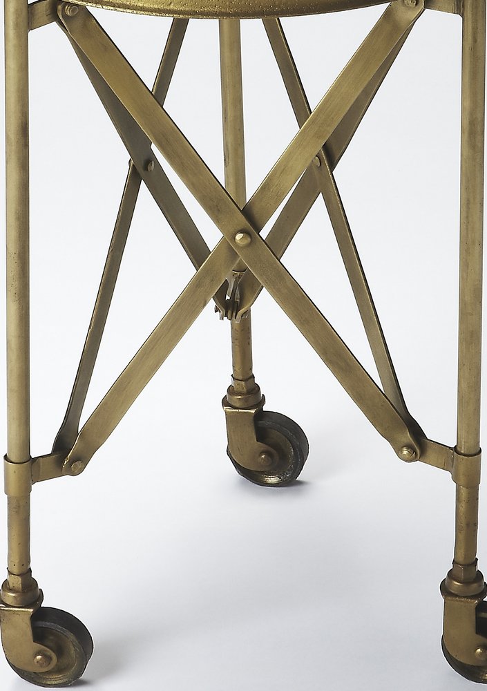 24" Antiqued Gold Iron Round Rolling End Table HomeRoots