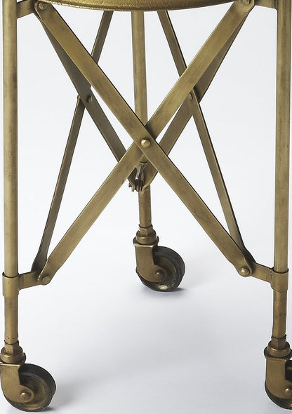 24" Antiqued Gold Iron Round Rolling End Table HomeRoots