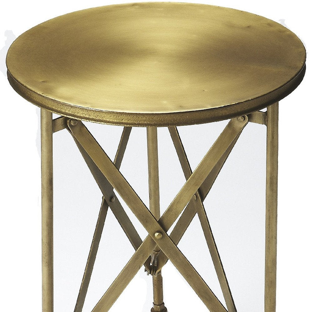 24" Antiqued Gold Iron Round Rolling End Table HomeRoots