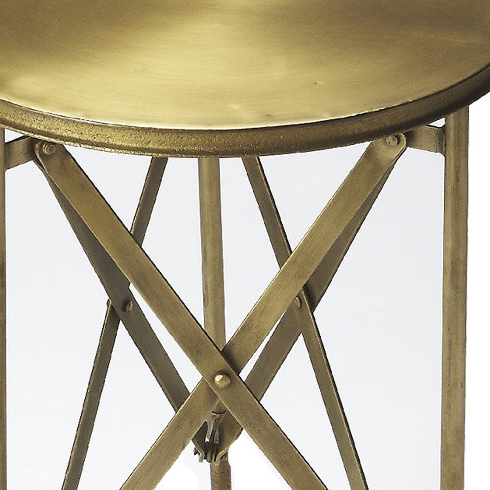 24" Antiqued Gold Iron Round Rolling End Table HomeRoots