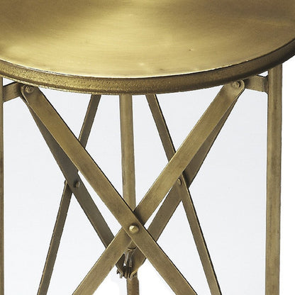 24" Antiqued Gold Iron Round Rolling End Table HomeRoots