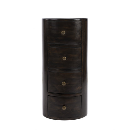 24" Dark Brown Round Column Shaped Pedestal End Table With Four Drawers