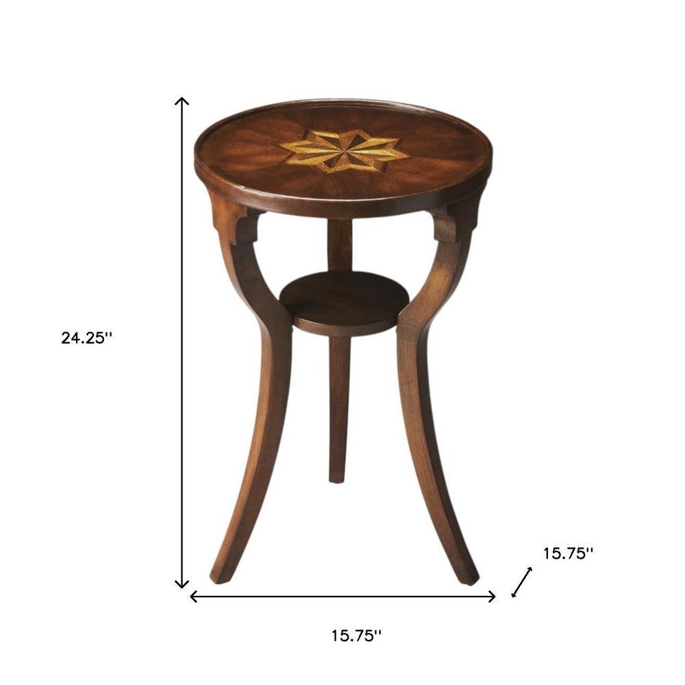 24" Wood Brown Wood And Solid Wood Round End Table With Shelf HomeRoots