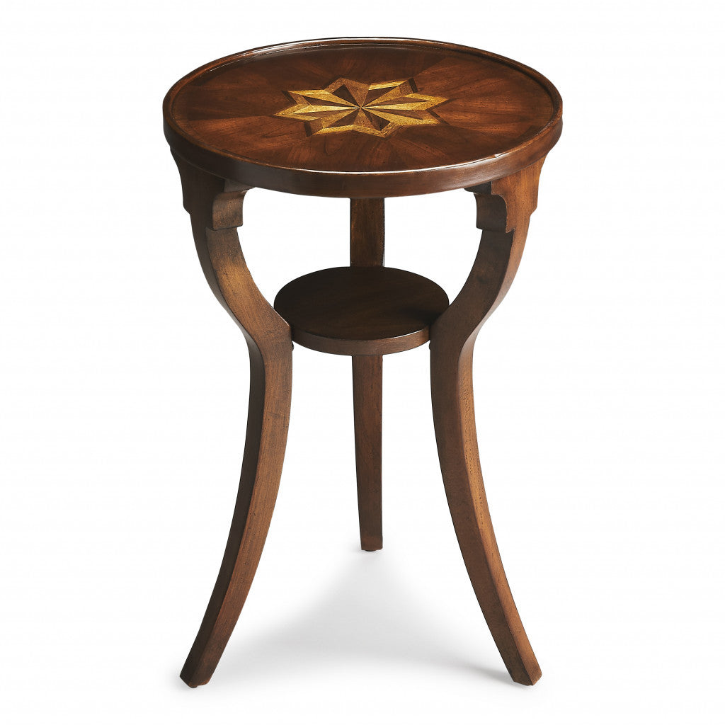 24" Wood Brown Round End Table With Shelf