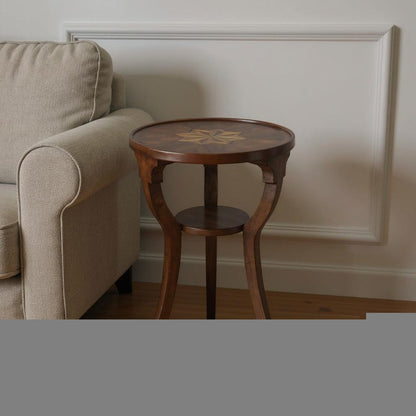 24" Wood Brown Wood And Solid Wood Round End Table With Shelf HomeRoots