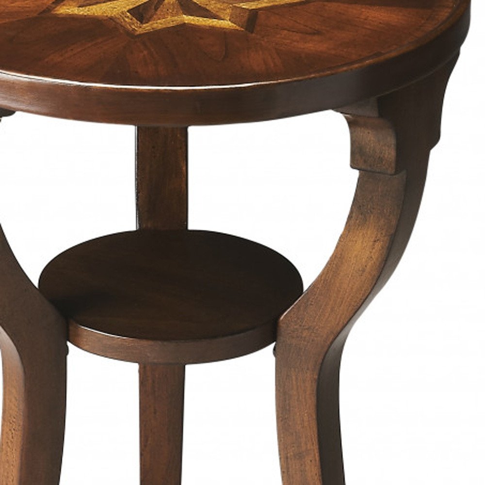 24" Wood Brown Wood And Solid Wood Round End Table With Shelf HomeRoots
