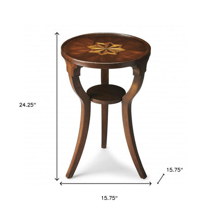 24" Wood Brown Round End Table With Shelf