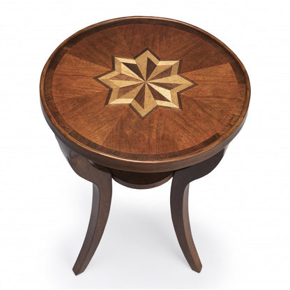 24" Brown And Olive Ash Manufactured Wood Round End Table With Shelf HomeRoots